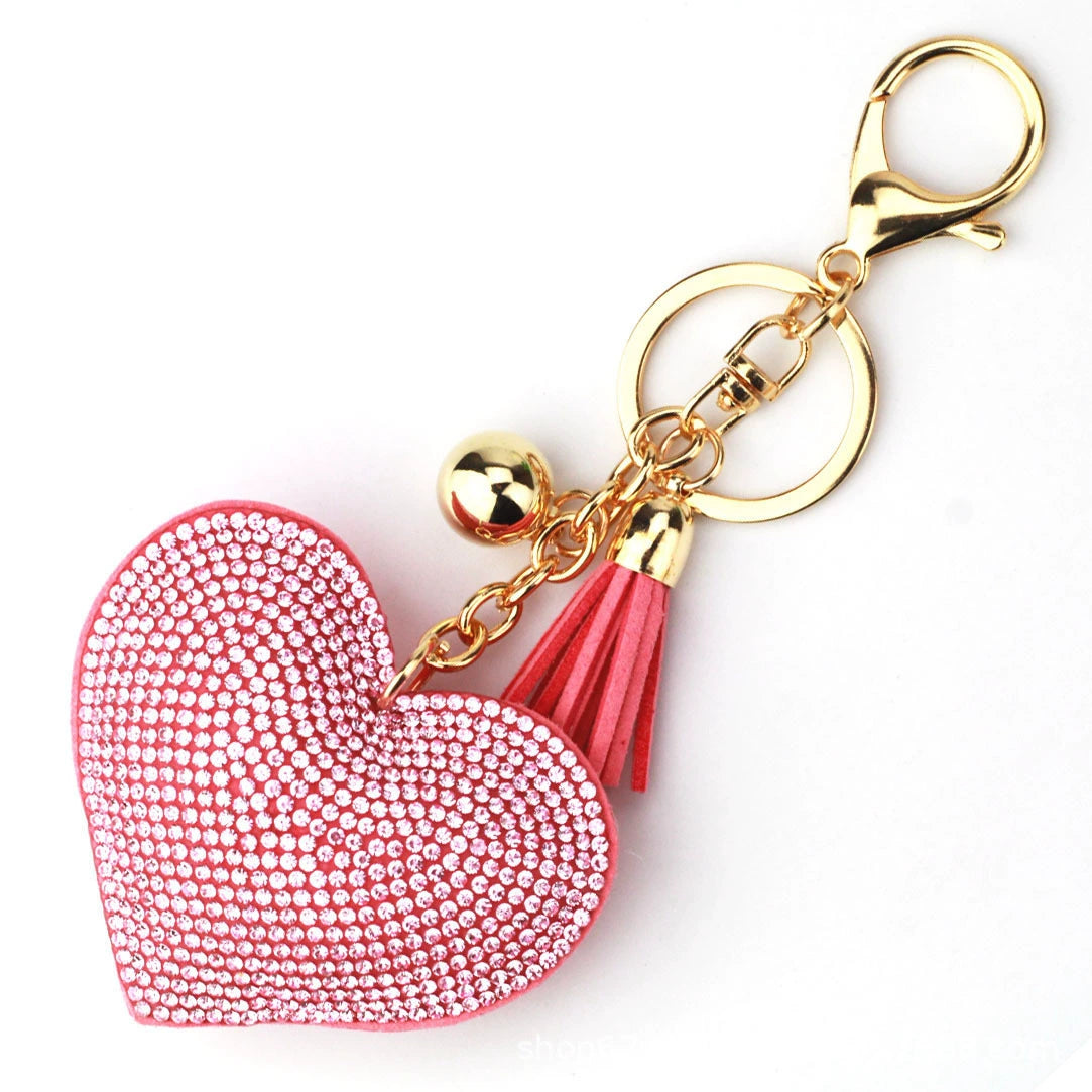 Rhinestone Heart Leather Keyring