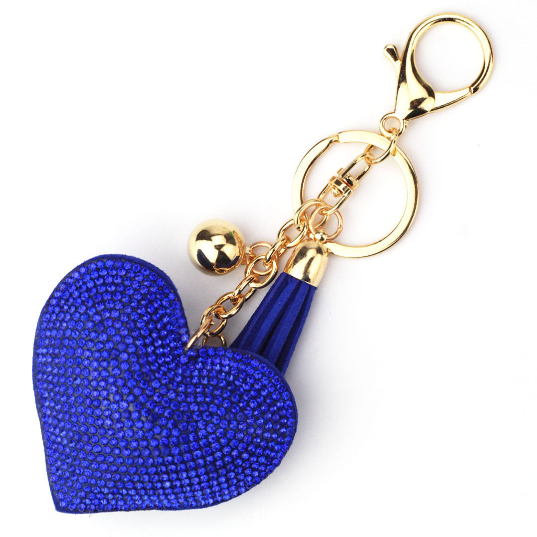 Rhinestone Heart Leather Keyring
