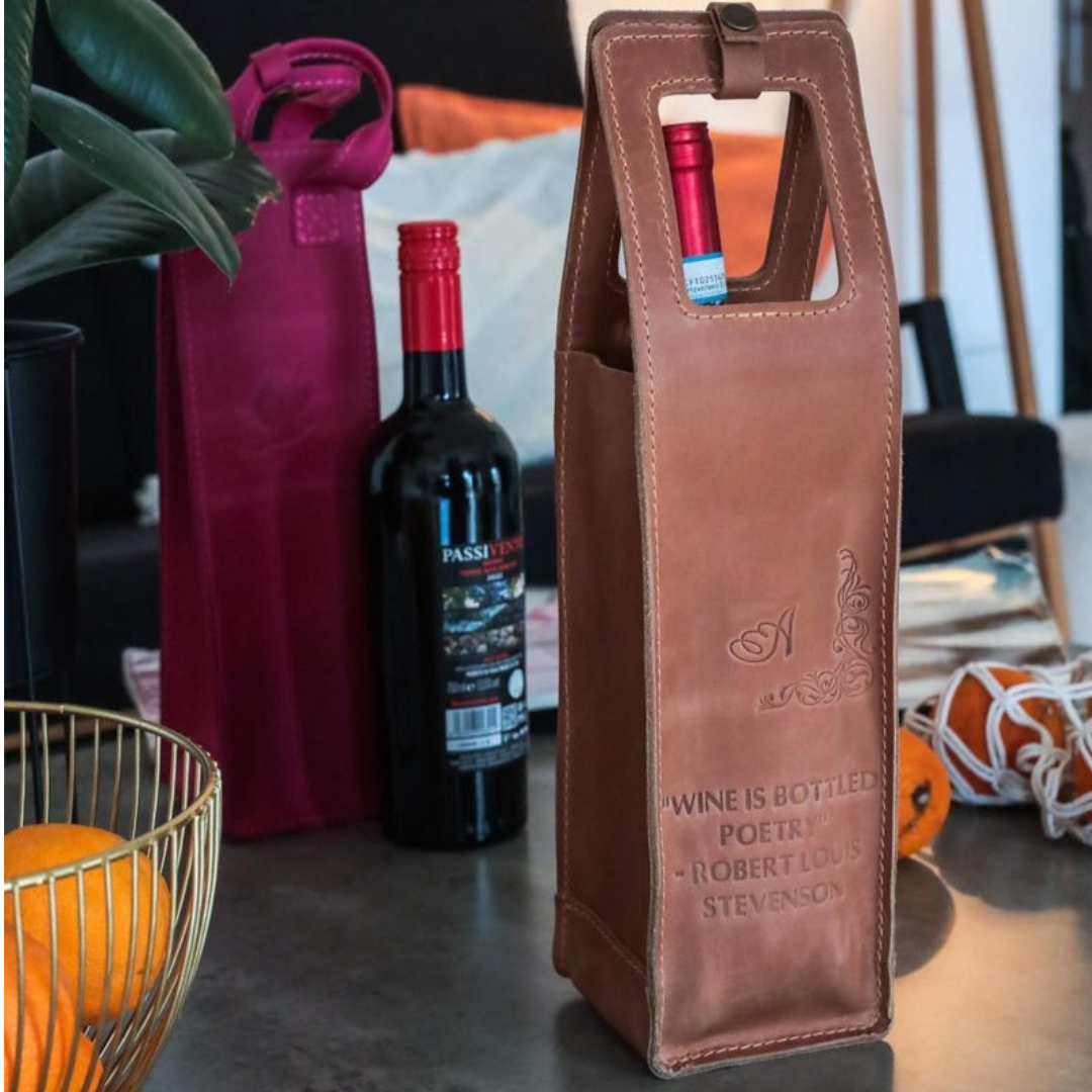 Vintage Leather Wine Bag