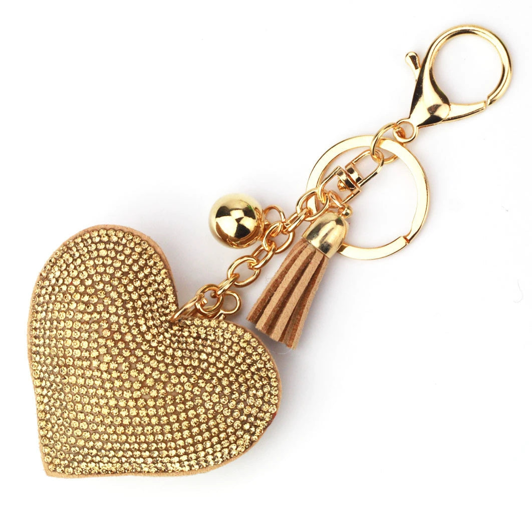 Rhinestone Heart Leather Keyring