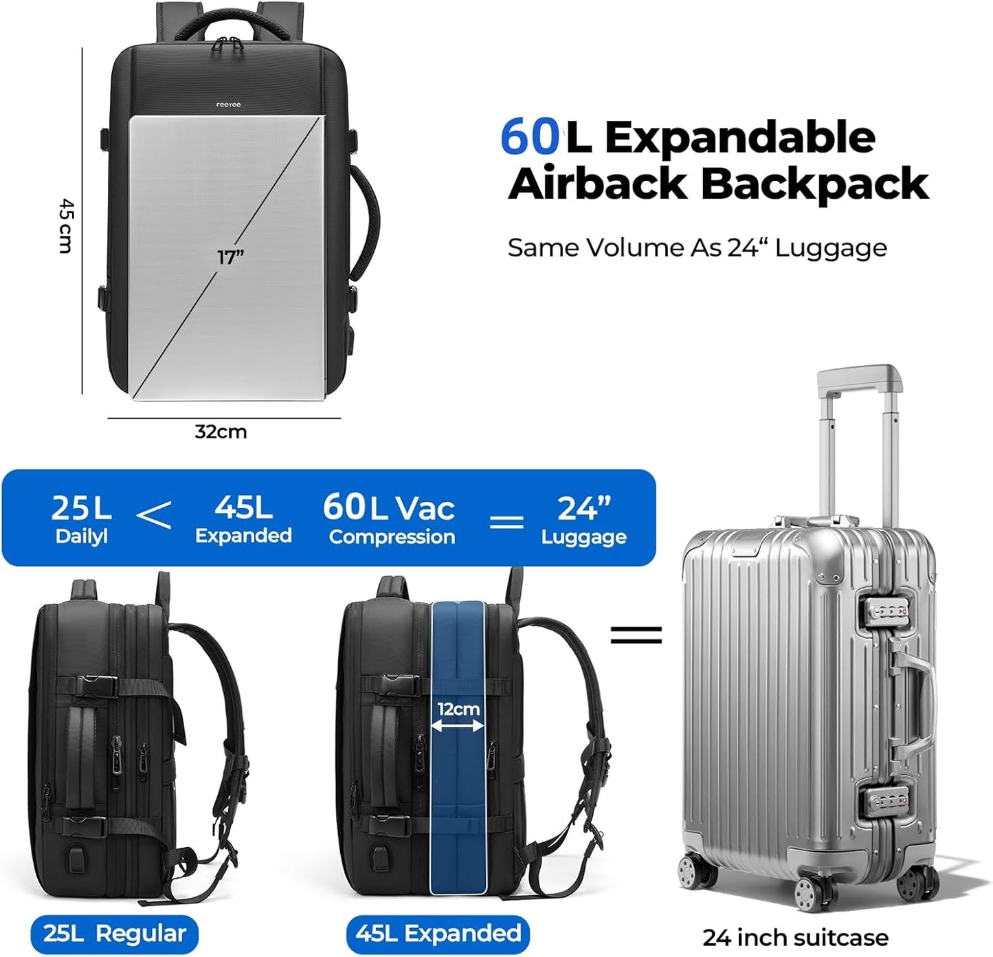 60L Vacuum Compression Travel Backpack