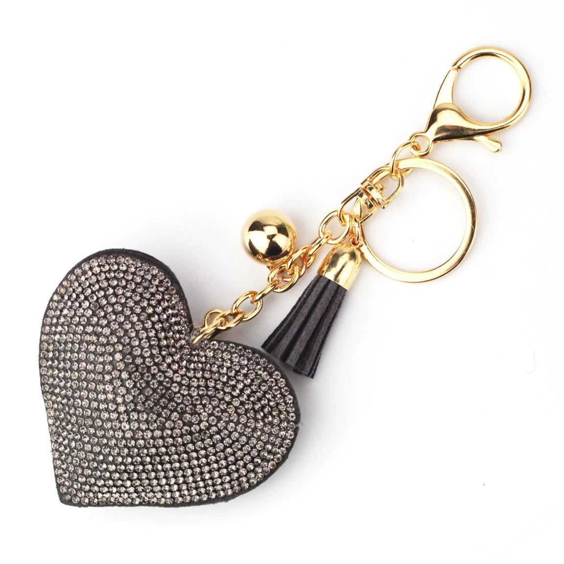 Rhinestone Heart Leather Keyring