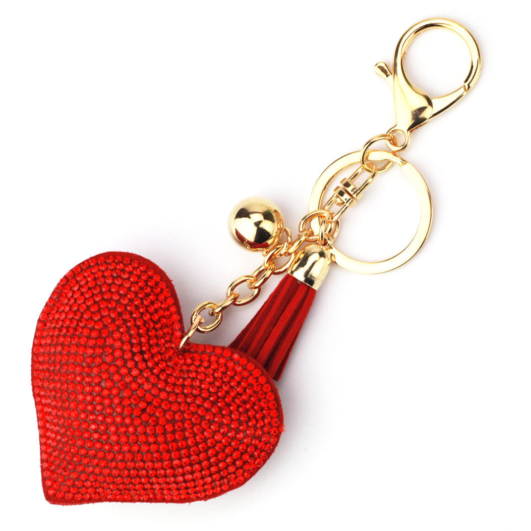 Rhinestone Heart Leather Keyring