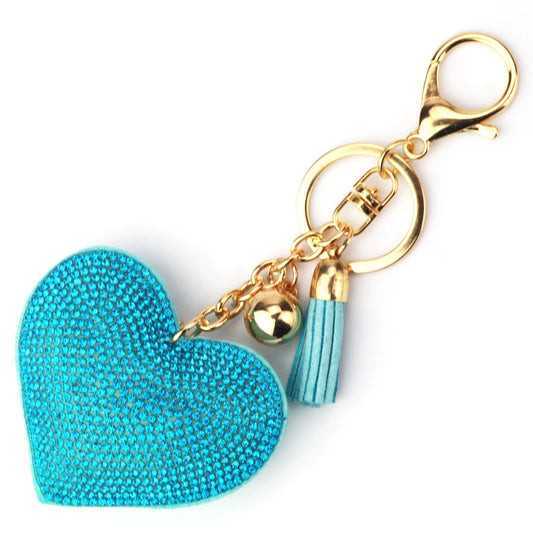 Rhinestone Heart Leather Keyring