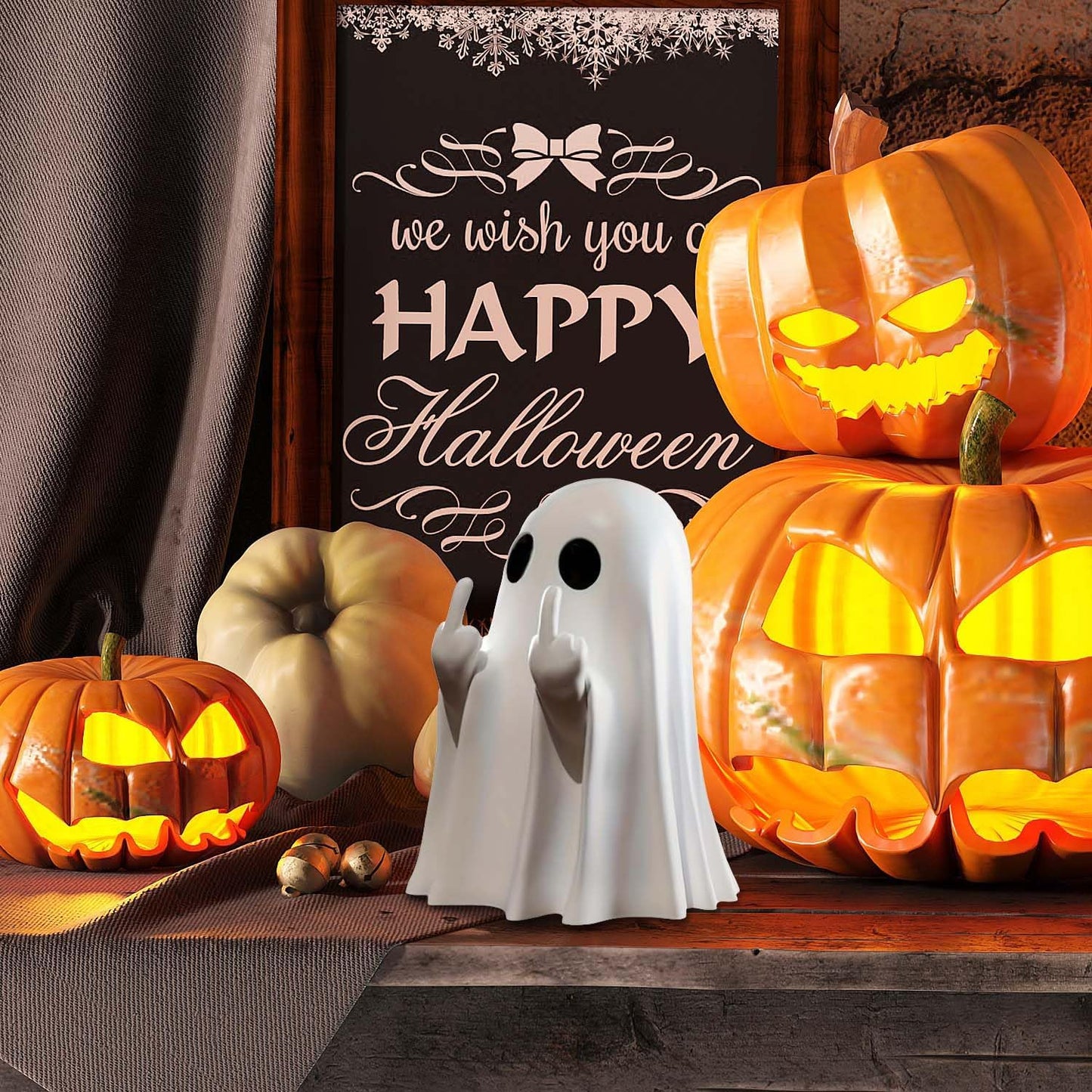 Halloween Middle Finger Ghost Sculptures