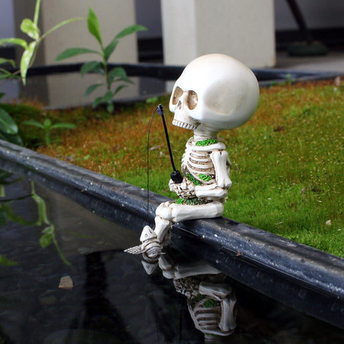 Fishing Skeleton Garden Statue