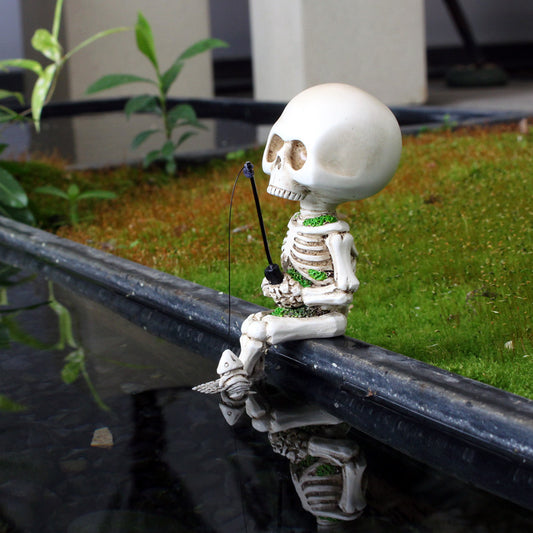 Fishing Skeleton Garden Statue