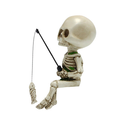 Fishing Skeleton Garden Statue